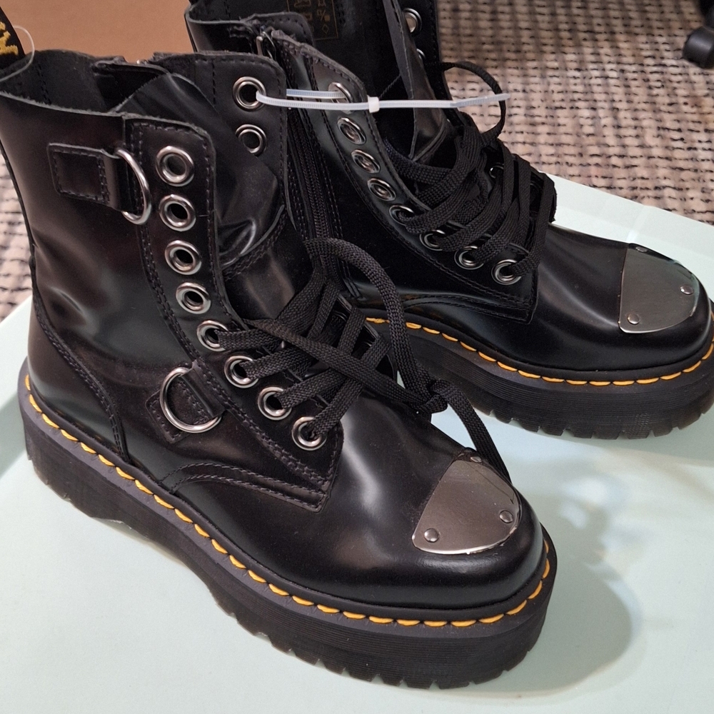 Dr. Martens Black Combat Boots with Silver Details